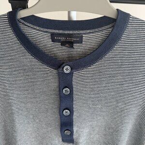 Banana Republic Silk/Cotton Navy Stripe Henley (Medium)
